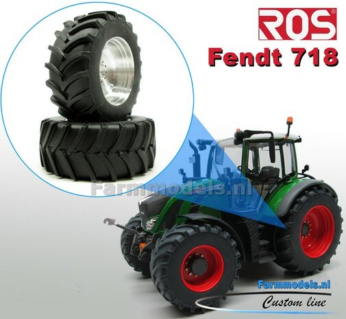 Fendt 718 ROS Brede Achteras banden  &Oslash; 61 mm x 25 mm + ALUMINIUM velgen BLANK geleverd 1:32 Farmmodels Custom Line Series 