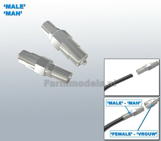 4x MAN koppelingen, geschikt voor hydroliek leiding van &Oslash; 0.5 mm  3D geprint kunststof aluminium gespoten geleverd 1:32     
