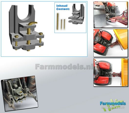 Dubbele Ondertrekhaak BASIC geleverd in MF 9S CHASSIS GRIJS  met 2x stuurstang aansluiting + 2x trekhaak hoogtes 1:32          