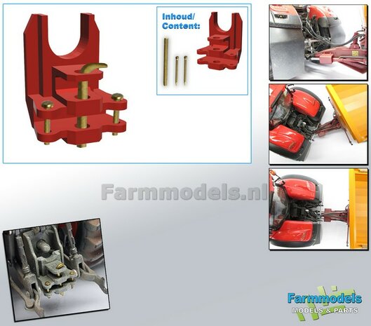 Dubbele Ondertrekhaak BASIC geleverd in (CASE) IH DONKER ROOD met 2x stuurstang aansluiting + 2x trekhaak hoogtes  1:32