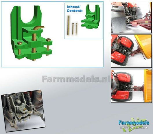 Dubbele Ondertrekhaak BASIC geleverd in JD 7810 OUD GROEN met 2x stuurstang aansluiting + 2x trekhaak hoogtes   1:32          