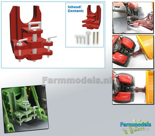Dubbele Ondertrekhaak DELUXE geleverd in (CASE) IH DONKER ROOD met 2x stuurstang aansluiting + 2x trekhaak hoogtes met Deluxe pinnenset  1:32