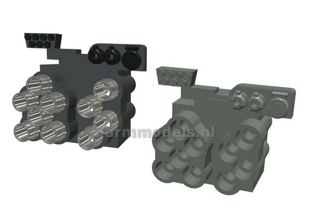 Hydrauliekblok 5x2 achterbrug Fendt 728 Wiking: RESIN geschikt voor  plaatsing van 10x &quot;VROUW&quot; koppelingen, Blok geleverd in BLANK RESIN   1:32    