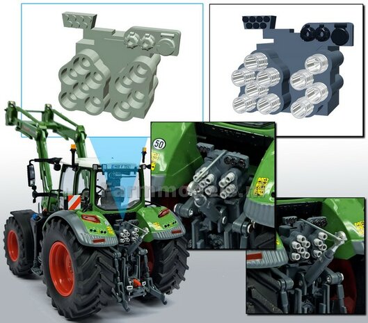 Hydrauliekblok 5x2 achterbrug Fendt 728 Wiking: RESIN geschikt voor  plaatsing van 10x &quot;VROUW&quot; koppelingen, Blok geleverd in BLANK RESIN   1:32    