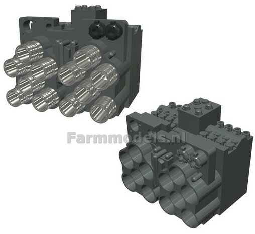 Hydrauliekblok 6x2 achterbrug Fendt 942 Wiking: RESIN geschikt voor  plaatsing van 12x &quot;VROUW&quot; koppelingen, Blok geleverd in BLANK RESIN   1:32    