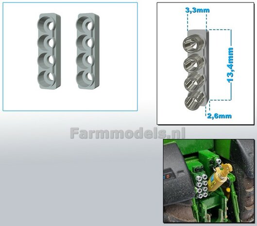 2x Hydrauliekblok 4x1 t.b.v. achterbrug, UNIVERSEEL, Geleverd in BLANK RESIN geschikt voor plaatsing van 4x &quot;VROUW&quot; koppelingen  1:32    