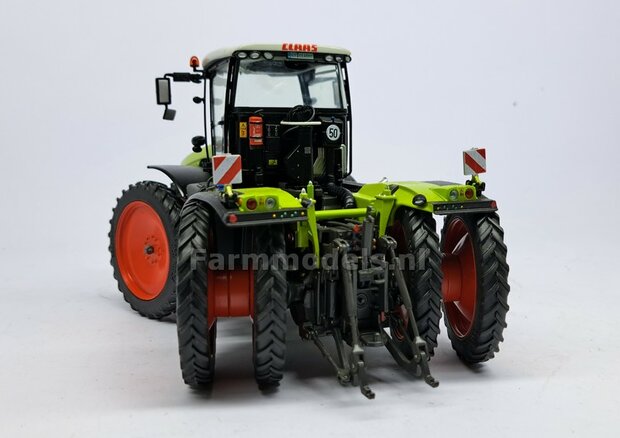 Claas Xerion 8x Dubbellucht Cultuurbanden set &Oslash; 63.5 x 9.5mm + CLAAS ORANJE VELGEN + MOLCON koppelringen en toebehoren  1:32