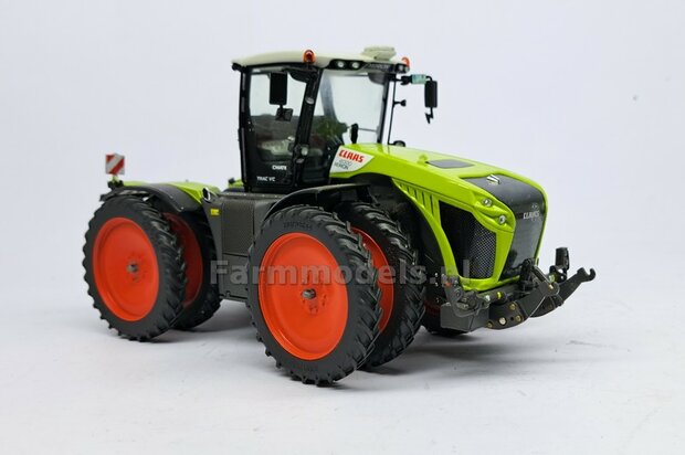 Claas Xerion 8x Dubbellucht Cultuurbanden set &Oslash; 63.5 x 9.5mm + CLAAS ORANJE VELGEN + MOLCON koppelringen en toebehoren  1:32