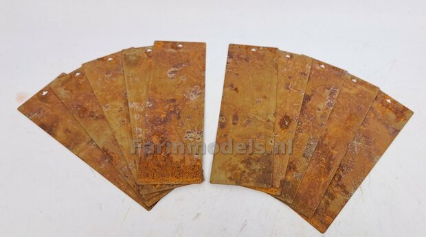 10x ROESTIGE STALEN RIJPLATEN 150 x 50 x 0,5 mm geleverd incl. 4 STOPHOUT Balkjes, rijplaten als VERROEST STAAL geleverd  1:32 