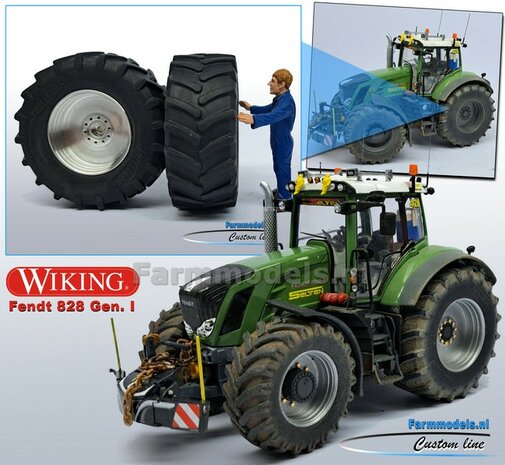 Fendt 828 GEN. 1: 2x Trelleborg Brede Banden &Oslash; 66.3 x 28.5 mm + ALUMINIUM velgen BLANK geleverd  1:32    Farmmodels Custom Line Series