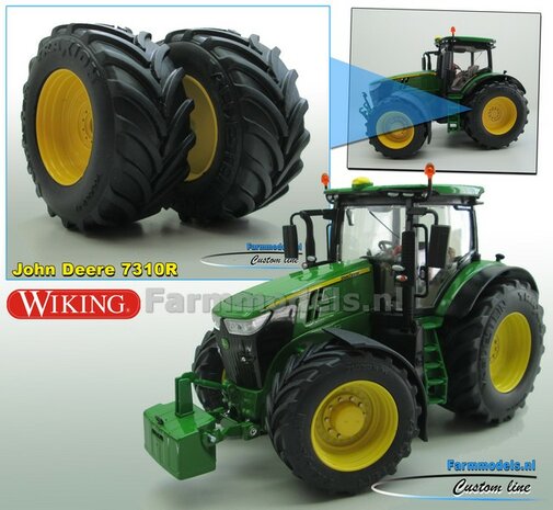 JD 7310R: 2x Vredestein Traxion Banden &Oslash;  68.5 x 32 mm + JD GEEL Gespoten Velgen 1:32 Farmmodels Custom Line Series