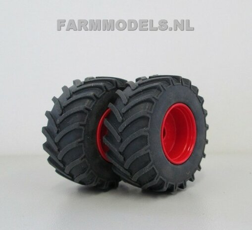 Fendt Xylon WeiseToys: Brede Vooras banden &Oslash; 47.5 mm x 20,5 mm breed + ALUMINIUM velgen FENDT ROOD Gespoten 1:32 Farmmodels Custom Line Series 