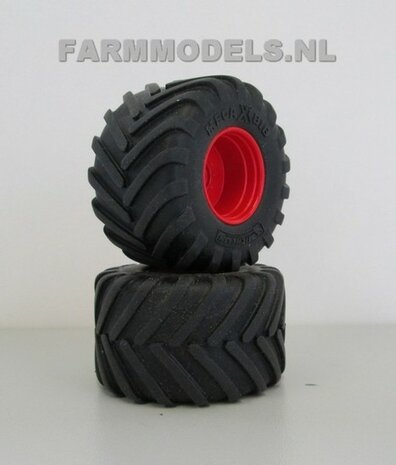 Fendt Xylon WeiseToys: Lage Druk Brede Achteras banden &Oslash; 53.5 mm x 32.3 mm breed + ALUMINIUM velgen FENDT ROOD Gespoten 1:32 Farmmodels Custom Line Series