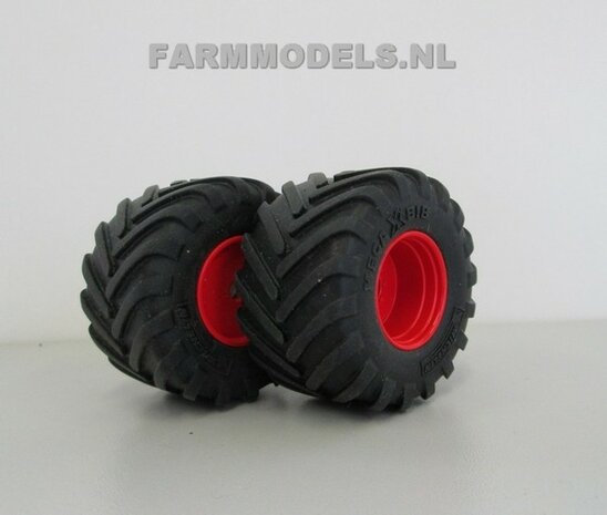 Fendt Xylon WeiseToys: Lage Druk Brede Achteras banden &Oslash; 53.5 mm x 32.3 mm breed + ALUMINIUM velgen FENDT ROOD Gespoten 1:32 Farmmodels Custom Line Series