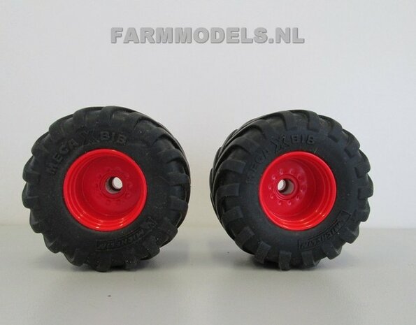 Fendt Xylon WeiseToys: Lage Druk Brede Achteras banden &Oslash; 53.5 mm x 32.3 mm breed + ALUMINIUM velgen FENDT ROOD Gespoten 1:32 Farmmodels Custom Line Series