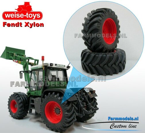 Fendt Xylon WeiseToys: Brede Achteras banden &Oslash; 54.2 mm x 22.7 mm breed + ALUMINIUM velgen FENDT ROOD Gespoten 1:32 Farmmodels Custom Line Series