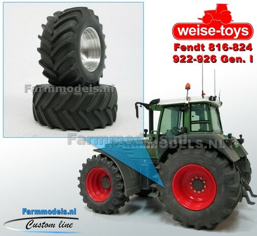 Fendt 824/ 926 Gen I: 2x Brede Banden &Oslash; 62.5 x 27.7 mm + ALUMINIUM velgen BLANK Geleverd 1:32 Farmmodels Custom Line Series