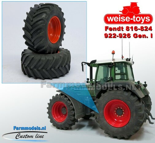 Fendt 824/ 926 Gen I: 2x Brede Banden &Oslash; 62.5 x 27.7 mm + ALUMINIUM velgen FENDT ROOD Gespoten Geleverd 1:32 Farmmodels Custom Line Series