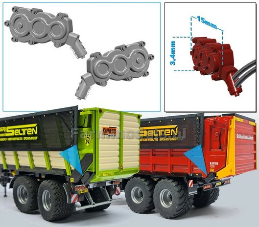 2x Tandwielkasten (Hydraulisch) L= 15mm  1x Linkse &amp; 1x Rechtse versie Materiaal RESIN, BLANK geleverd 1:32          