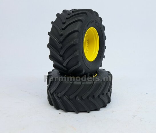 JD 8R 410: 2x Michelin Axiobib2  &Oslash;  55.1 x 25.8 mm Banden + RESIN Velgen JOHN DEERE GEEL gespoten  1:32  Farmmodels Premium Line Series AVAILABLE OCTOBER