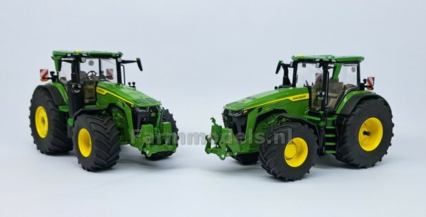 JD 8R 410: 2x Michelin Axiobib2  &Oslash;  54.8 x 25.8 mm Banden + RESIN Velgen JOHN DEERE GEEL gespoten  1:32  Farmmodels Premium Line Series 