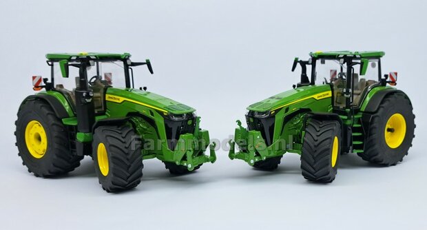 JD 8R 410: 2x Michelin Axiobib2  &Oslash;  55.1 x 25.8 mm Banden + RESIN Velgen JOHN DEERE GEEL gespoten  1:32  Farmmodels Premium Line Series 