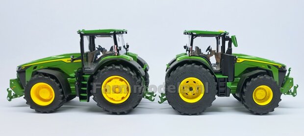 JD 8R 410: 2x Michelin Axiobib2  &Oslash;  54.8 x 25.8 mm Banden + RESIN Velgen JOHN DEERE GEEL gespoten  1:32  Farmmodels Premium Line Series 