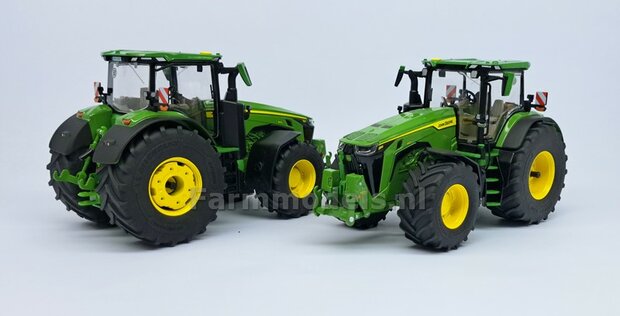 JD 8R 410: 2x Michelin Axiobib2  &Oslash;  54.8 x 25.8 mm Banden + RESIN Velgen JOHN DEERE GEEL gespoten  1:32  Farmmodels Premium Line Series 