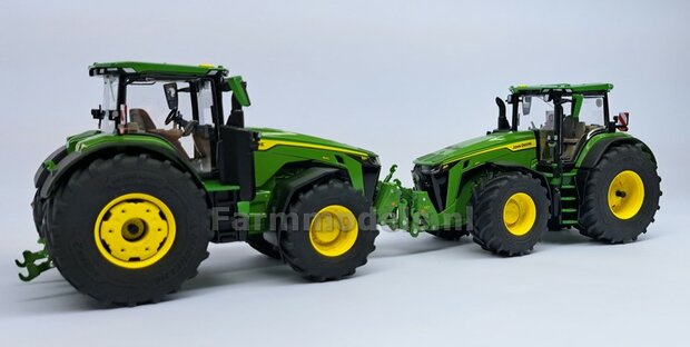 JD 8R 410: 2x Michelin Axiobib2  &Oslash;  54.8 x 25.8 mm Banden + RESIN Velgen JOHN DEERE GEEL gespoten  1:32  Farmmodels Premium Line Series 