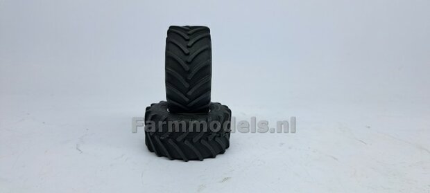 JD 8R 410: 2x Michelin Axiobib2  &Oslash;  55.1 x 25.8 mm Banden + RESIN Velgen BLANK Geleverd 1:32    Farmmodels Premium Line Series 