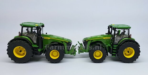 2x Eindvertragingen JOHN DEERE 8R t.b.v. Vooras velgen &Oslash; 14.1mm  RESIN  JD GEEL Gespoten Geleverd  1:32  Farmmodels Premium Line Series   