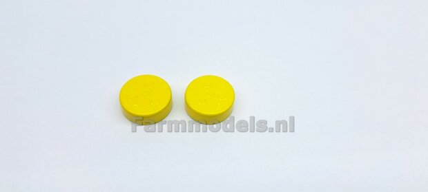 2x Eindvertragingen JOHN DEERE 8R t.b.v. Vooras velgen &Oslash; 14.1mm  RESIN  JD GEEL Gespoten Geleverd  1:32  Farmmodels Premium Line Series   