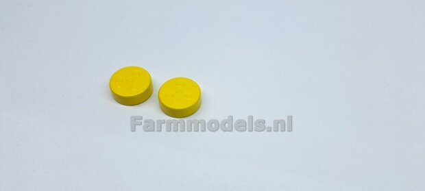 2x Eindvertragingen JOHN DEERE 8R t.b.v. Vooras velgen &Oslash; 14.1mm  RESIN  JD GEEL Gespoten Geleverd  1:32  Farmmodels Premium Line Series   