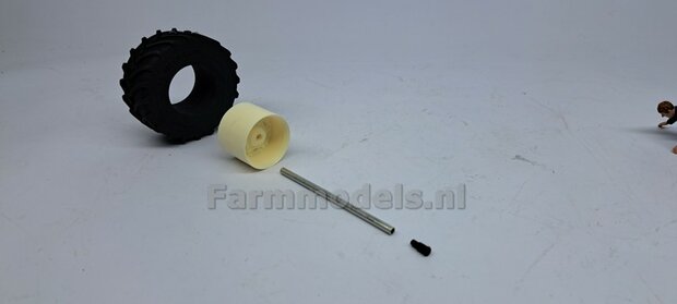 JD 8R 410: 2x Michelin Axiobib2  &Oslash;  70.3 x 30.4 mm Banden + RESIN Velgen BLANK geleverd 1:32    Farmmodels Premium Line Series  