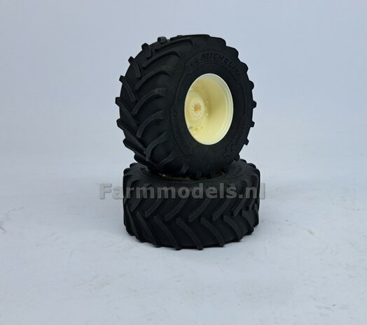 JD 8R 410: 2x Michelin Axiobib2  &Oslash;  70.3 x 30.4 mm Banden + RESIN Velgen BLANK geleverd 1:32    Farmmodels Premium Line Series  