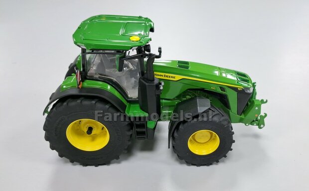 2x JOHN DEERE 8R ZWARTE &amp; FLEXIBELE spatborden 26.2 mm breed MET LOSSE STEUNEN, t.b.v. de vooras JD 8R 410 Wiking 1:32 Farmmodels Premium Line