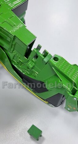 John Deere 8R 410 VOORAS VERHOOG SET, RESIN,  John Deere GROEN Gespoten geleverd 1:32    Farmmodels Premium Line Series