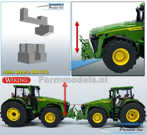 John Deere 8R 410 VOORAS VERHOOG SET, RESIN BLANK geleverd 1:32    Farmmodels Premium Line Series