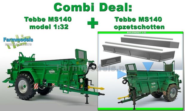 COMBIDEAL: Tebbe MS 140 model + BOUWKIT Opzetschotten en stootranden t.b.v. Tebbe MS 140 mestverspreider 1:32 