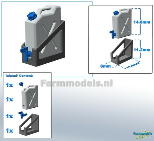 1x WATER JERRYCAN WIT MATT + OPHANG FRAME MF 9S CHASSIS GRIJS + losse dop &amp; los watertap kraantje BLAUW  Materiaal resin in KLEUR geleverd 1:32