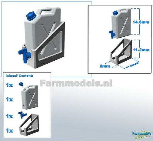 1x WATER JERRYCAN WIT MATT + OPHANG FRAME ALUMINIUM + losse dop &amp; los watertap kraantje BLAUW  Materiaal resin in KLEUR geleverd 1:32