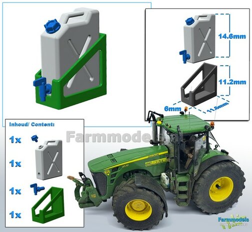 1x WATER JERRYCAN WIT MATT + OPHANG FRAME JD 7R 310 GROEN + losse dop &amp; los watertap kraantje BLAUW  Materiaal resin in KLEUR geleverd 1:32