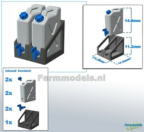 2x WATER JERRYCAN WIT MATT+ DUO OPHANG FRAME MF 9S CHASSIS GRIJS + losse doppen &amp; losse watertap kraantjes BLAUW Resin in KLEUR geleverd 1:32