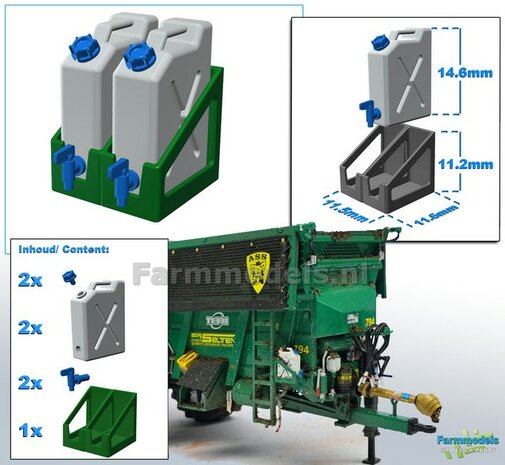 2x WATER JERRYCAN WIT MATT+ DUO OPHANG FRAME TEBBE GROEN + losse doppen &amp; losse watertap kraantjes BLAUW Resin in KLEUR geleverd 1:32