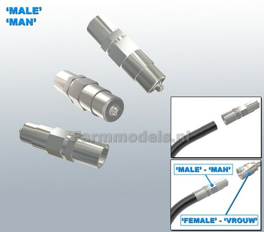 ASSORTI: 1x KNIE- KORT, 1x KNIE- LANG, 1x BOCHT, 2x T-STUK koppelingen, geschikt voor hydroliek leiding van &Oslash; 0.8 mm  3D Resin aluminium gespoten 1:32     