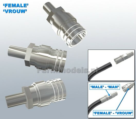 ASSORTI: 1x KNIE- KORT, 1x KNIE- LANG, 1x BOCHT, 2x T-STUK koppelingen, geschikt voor hydroliek leiding van &Oslash; 0.8 mm  3D Resin aluminium gespoten 1:32     