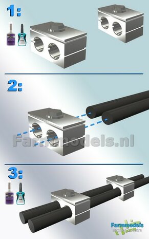 4x DUO BUISKLEM voor leidingen t/m &Oslash; 0.5 mm VAST BLOK uitvoering Resin, ALUMINIUM Gespoten geleverd 1:32                       