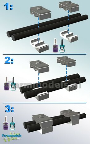 4x DUO BUISKLEM voor leidingen t/m &Oslash; 0.5 mm GEDEELD BLOK uitvoering Resin, ALUMINIUM Gespoten geleverd 1:32                       