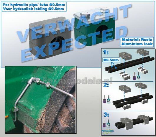 4x MONO BUISKLEM voor leidingen t/m &Oslash; 0.5 mm VAST BLOK uitvoering Resin, ALUMINIUM Gespoten geleverd 1:32  SNEL LEVERBAAR  