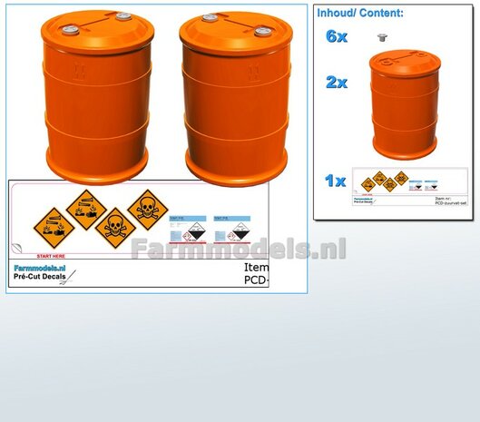 2x Zuurvat + 6x losse doppen Resin  ORANJE MATT &amp; WIT gespoten geleverd + Pr&eacute;-Cut Decal stickersets 1:32